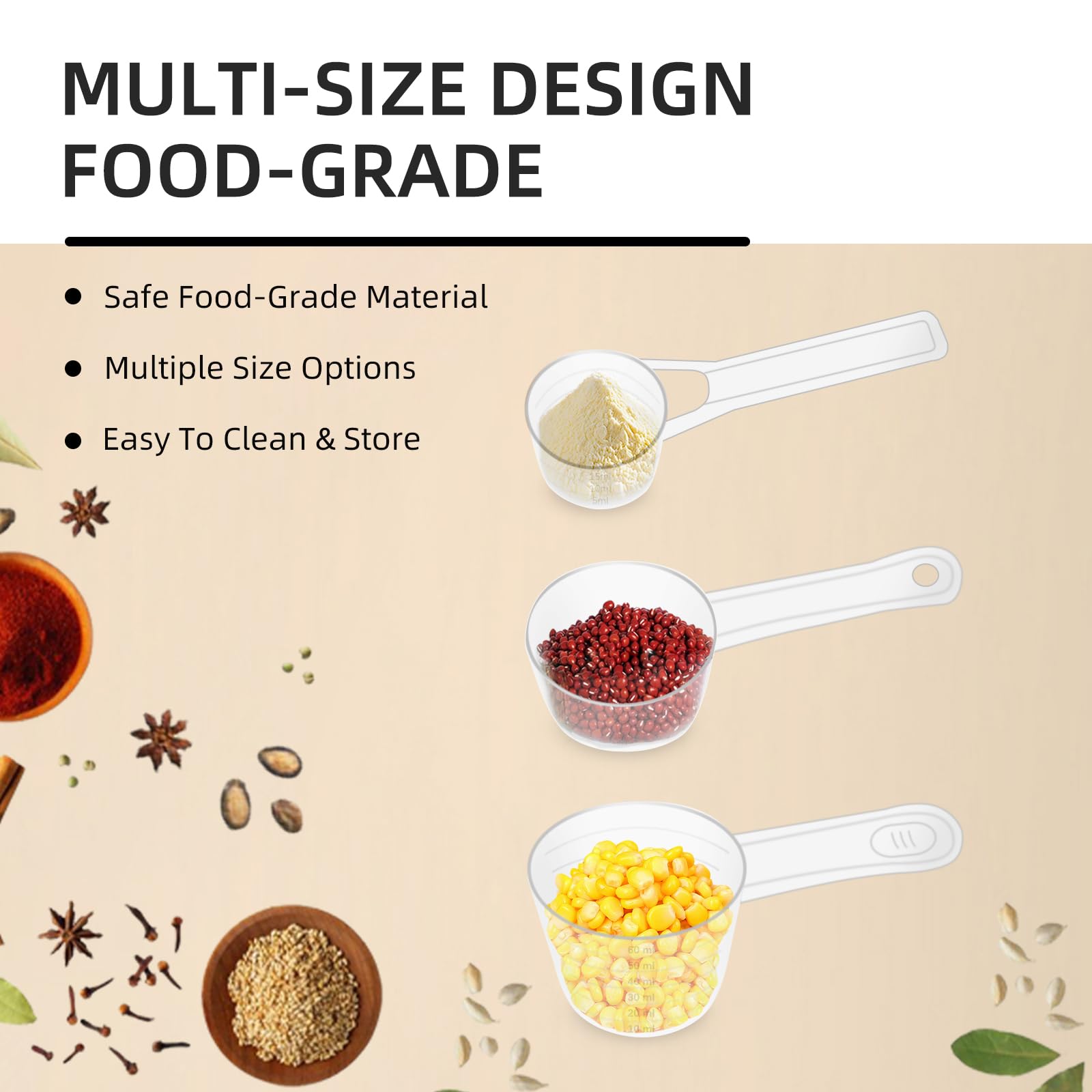 6 cucchiai dosatori in plastica trasparente per proteine, 3 misure, dosatore per detersivo, dosatore riutilizzabile, per latte in polvere, proteine in polvere, farina, accessori da cucina