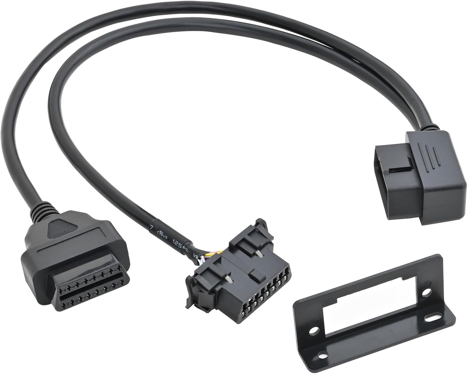 iKKEGOL Right Angle Universal OBD2 OBD II Full 16 Pin Splitter Y Open Cable Extension Adapter 1 Male to 2 Female Connector with Underdash Mount Bracket for Diagnostic DIY Extension Adapter 50cm/20inch
