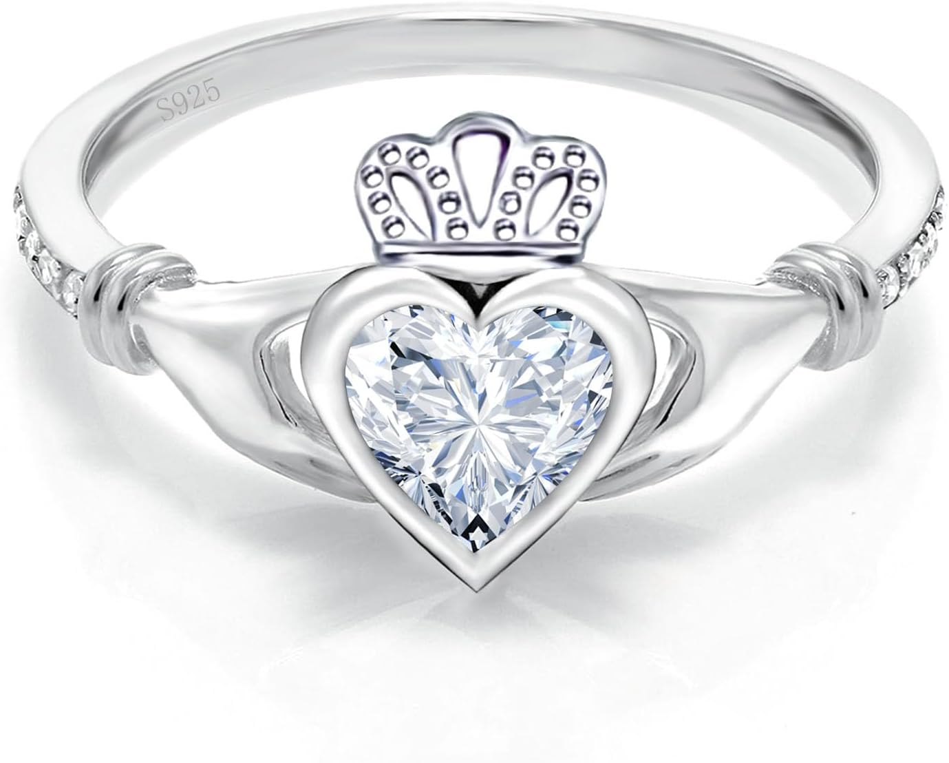 Sterling Silver Claddagh Ring for Women Celtic Irish Claddagh Birthstone Engagement Promise Ring