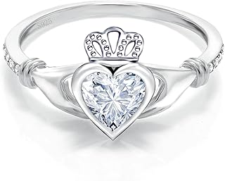 Sterling Silver Claddagh Ring for Women Celtic Irish Claddagh Birthstone Engagement Promise Ring