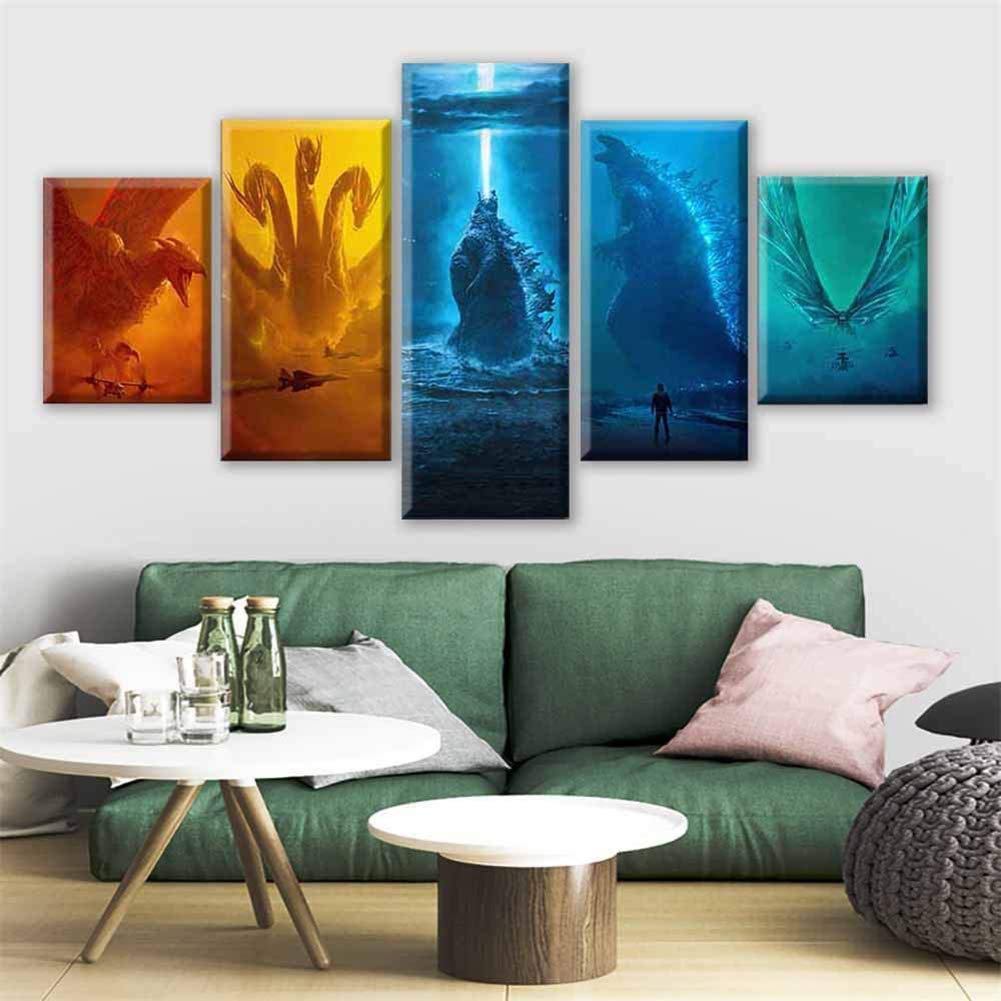 5 Pieces Godzilla Ghidorah Mothra Rodan Picture Monsters King Poster HD Canvas Prints Home Decor Unframed wall Gallery Art,30x40x2+30x60x2+30x80x1