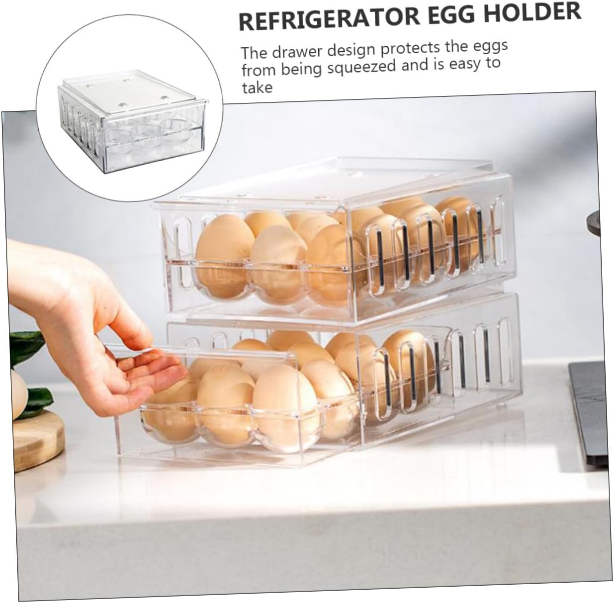 Refrigerator Egg Storage Drawer Organizer Bin Dual-layer Ventilated Egg Holder Tray for Fridge for Kitchen and Freezer