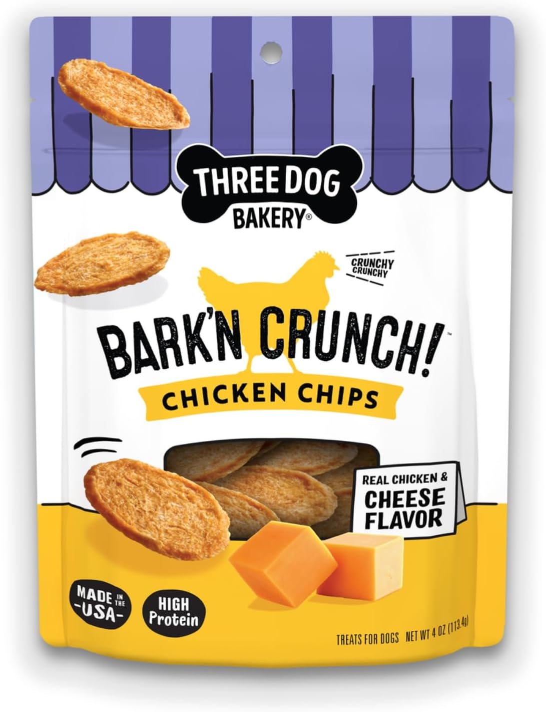 Three Dog Bakery Bark’N Crunch! Chicken Chips, Cheese...