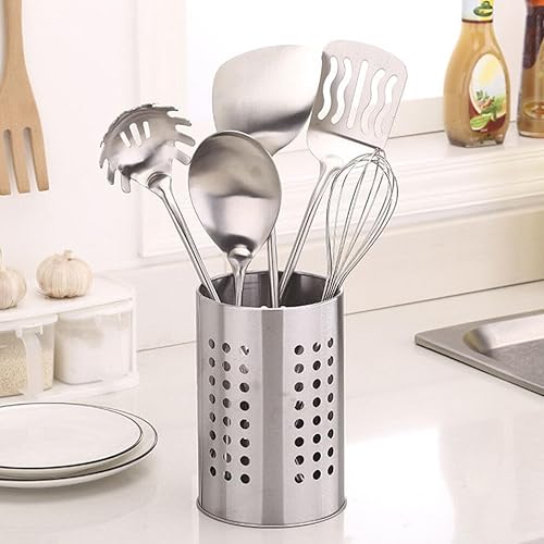 Miniatura 5 de Soporte para cubiertos de acero inoxidable con diseño autodrenante, organizador de utensilios de escritorio para palillos, cucharas y tenedores y
