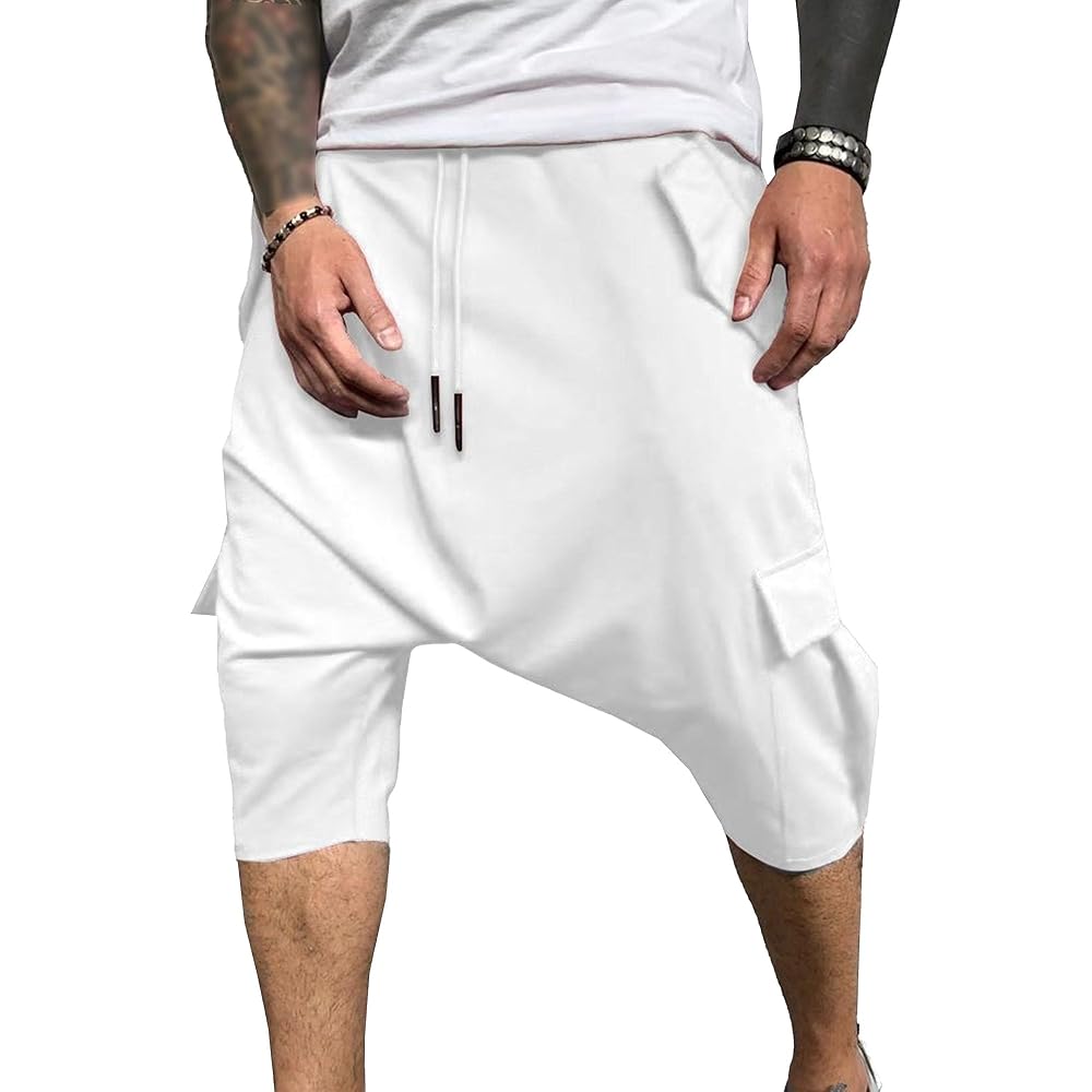 RegaliaKun Pantaloni 3/4 da Uomo Hippie con Cavallo Basso, Pantaloncini  Harem, Pantaloncini da Genio, Larghi in Cotone Capri Uomo, Bianchi, Taglia  M : Amazon.it: Moda