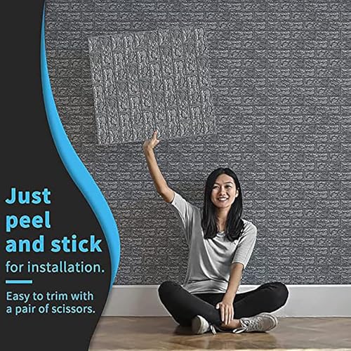 Image of 3D Brick Wallpaper for Wall | Self Adhesive PE Foam DIY Panel | Peel & Stick Decor for Home, Living, Bedroom & Office (70 x 77 cm, Appx 5.8 Sq Ft) (1, Grey)