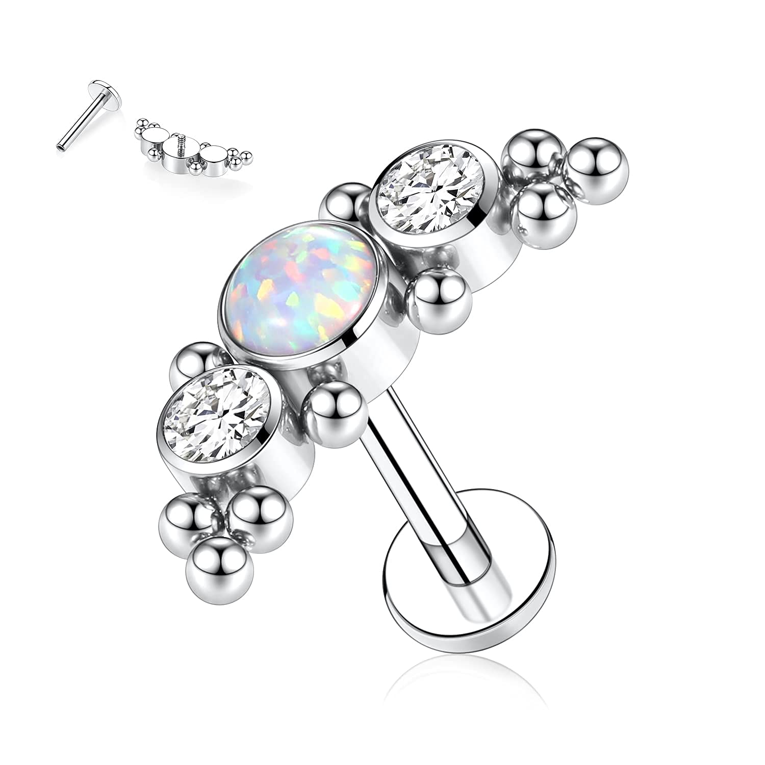 hengkaixuan 16G Titanium Labret Studs - Internally Threaded Flatback - Unisex - Silver - Piercing Jewellery — view 30