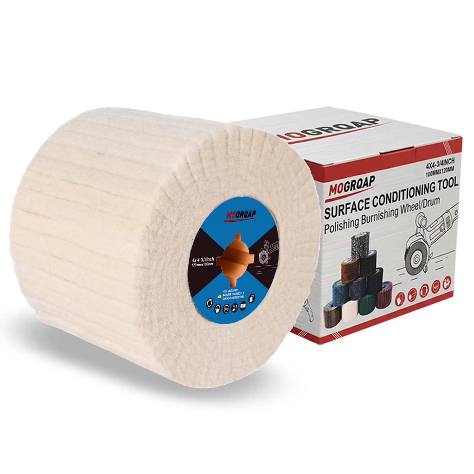 MOGRQAP Polishing Drum, Wool Brush Drum Burnishing Surface Polishing Tools Wheels for Grinder Satin Machine Fine Sanding 120 x 100mm