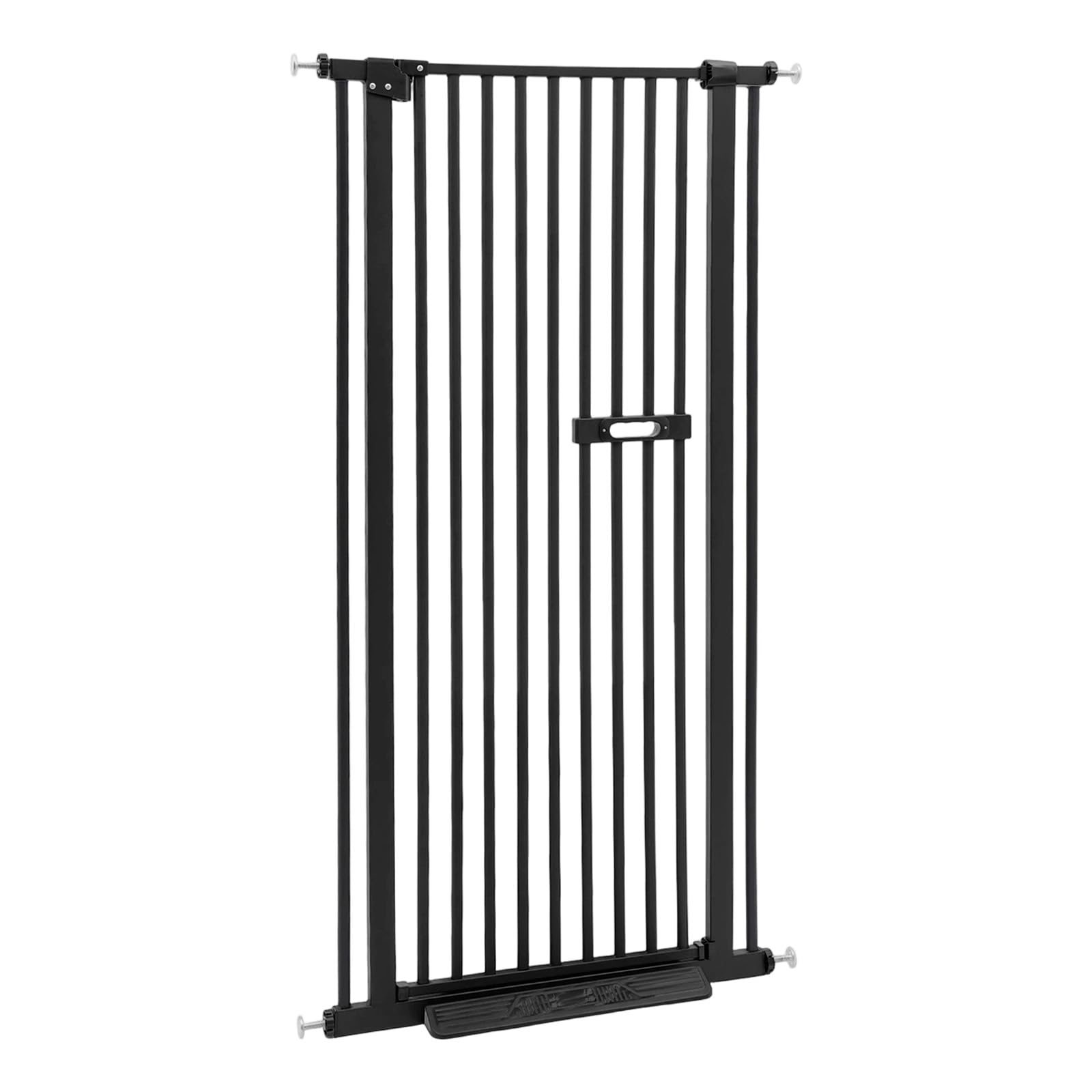 Barrera de seguridad para perros, 150 cm, puerta para perro extensible 76-85 cm, rejilla de seguridad animal alta sin taladrar, doble bloqueo, apertura 180°, para puerta, escalera, pasillo, negro