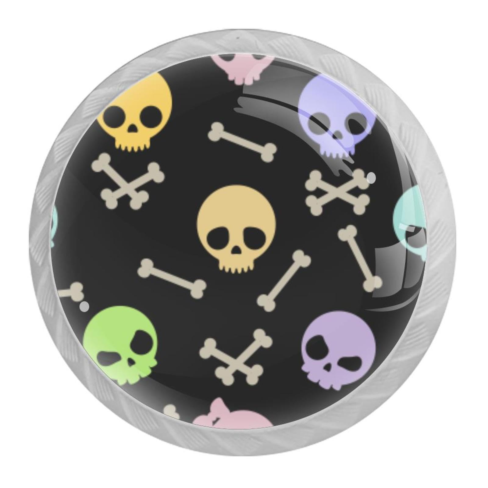 Tqmspg Multi11 4 Pieces Drawer Pulls Cartoon Skulls Pattern Door Knobs Dresser Handles For Kitchen Wardrobe Cupboard Hardware Furniture