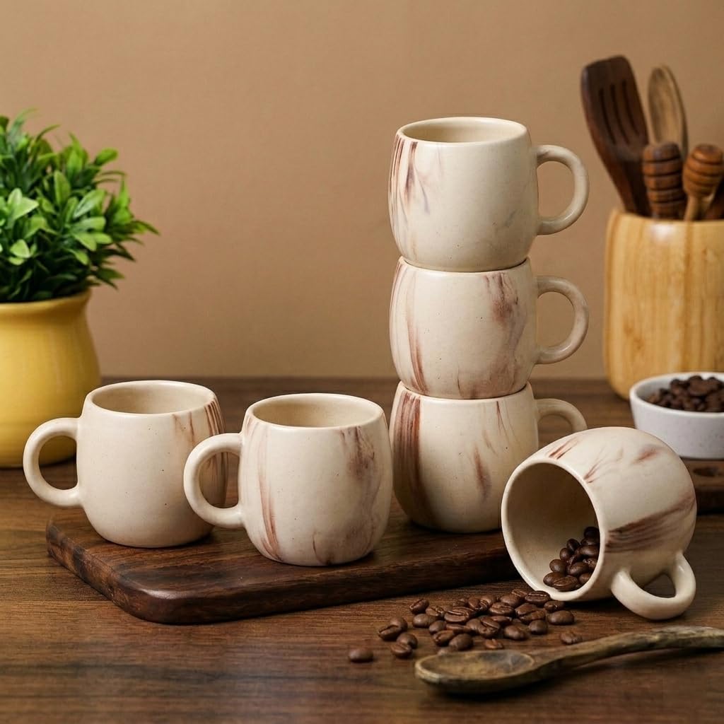 6 Ceramic Tea Cups - Microwave & Dishwasher Safe -7