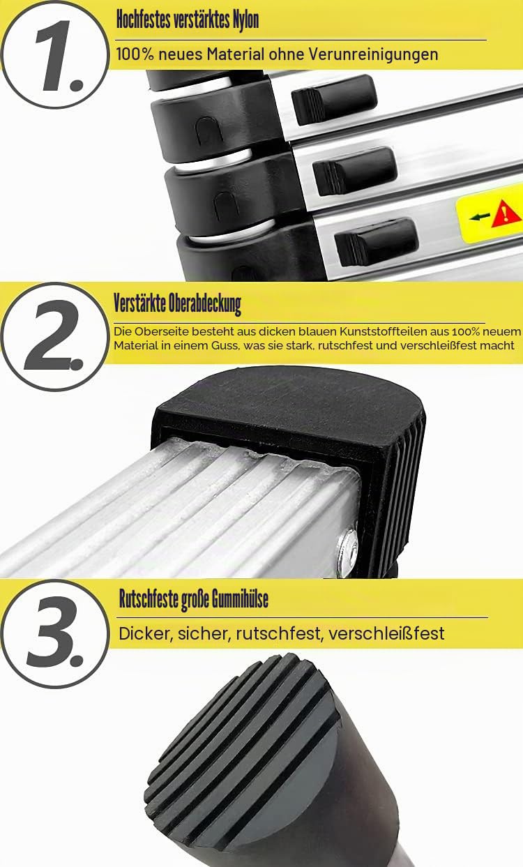 Hochleistungs-Teleskopleiter 8 m/ 7 m/ 6,2 m/ 5 m/ 4,2 m/ 3,8 m/ 2,6 m hoch, professionelle zusammenklappbare Teleskopleiter für Wohnmobile auf dem Dach im Dachgeschoss, belastbar