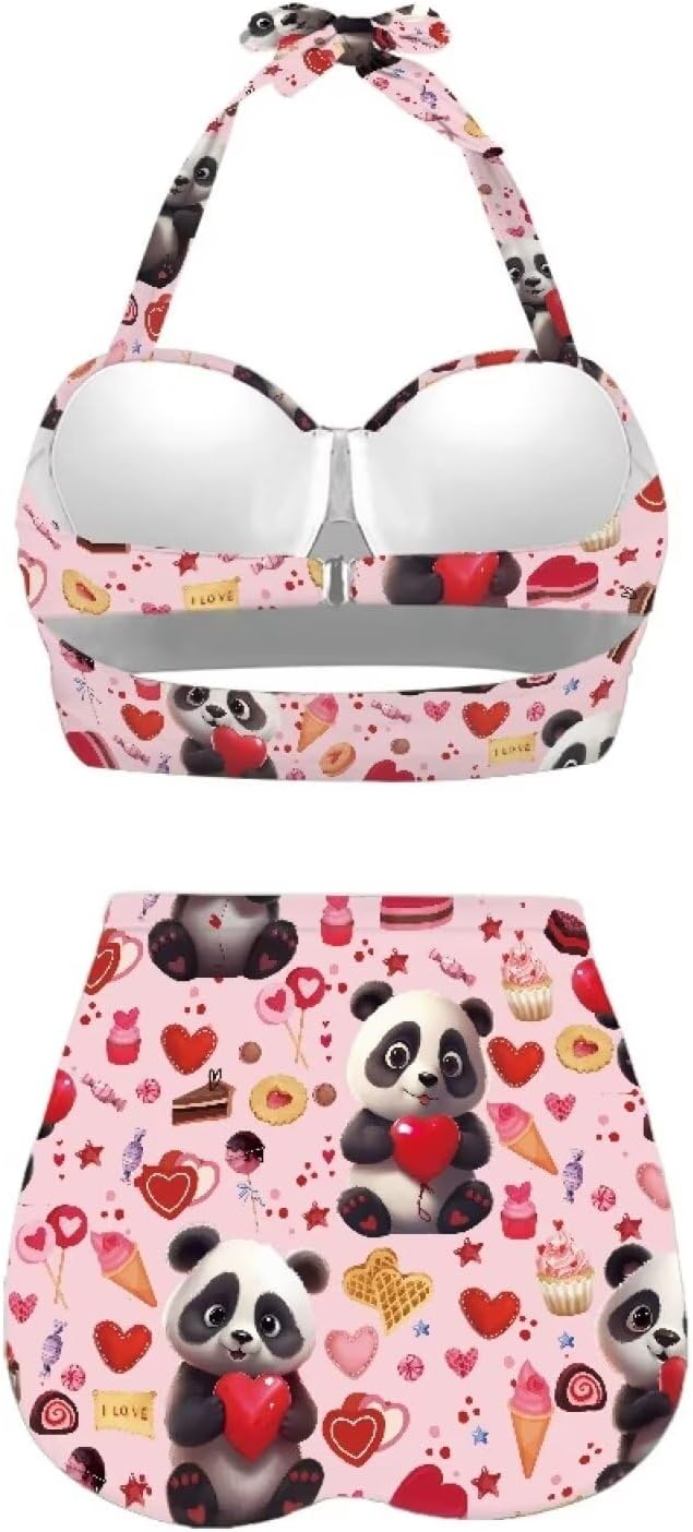 TOADDITDO Women's Two-Piece Bikini Halter Top Push Up Swimsuits Bikini Set Tummy Control Bathing Suit Size S-2XL