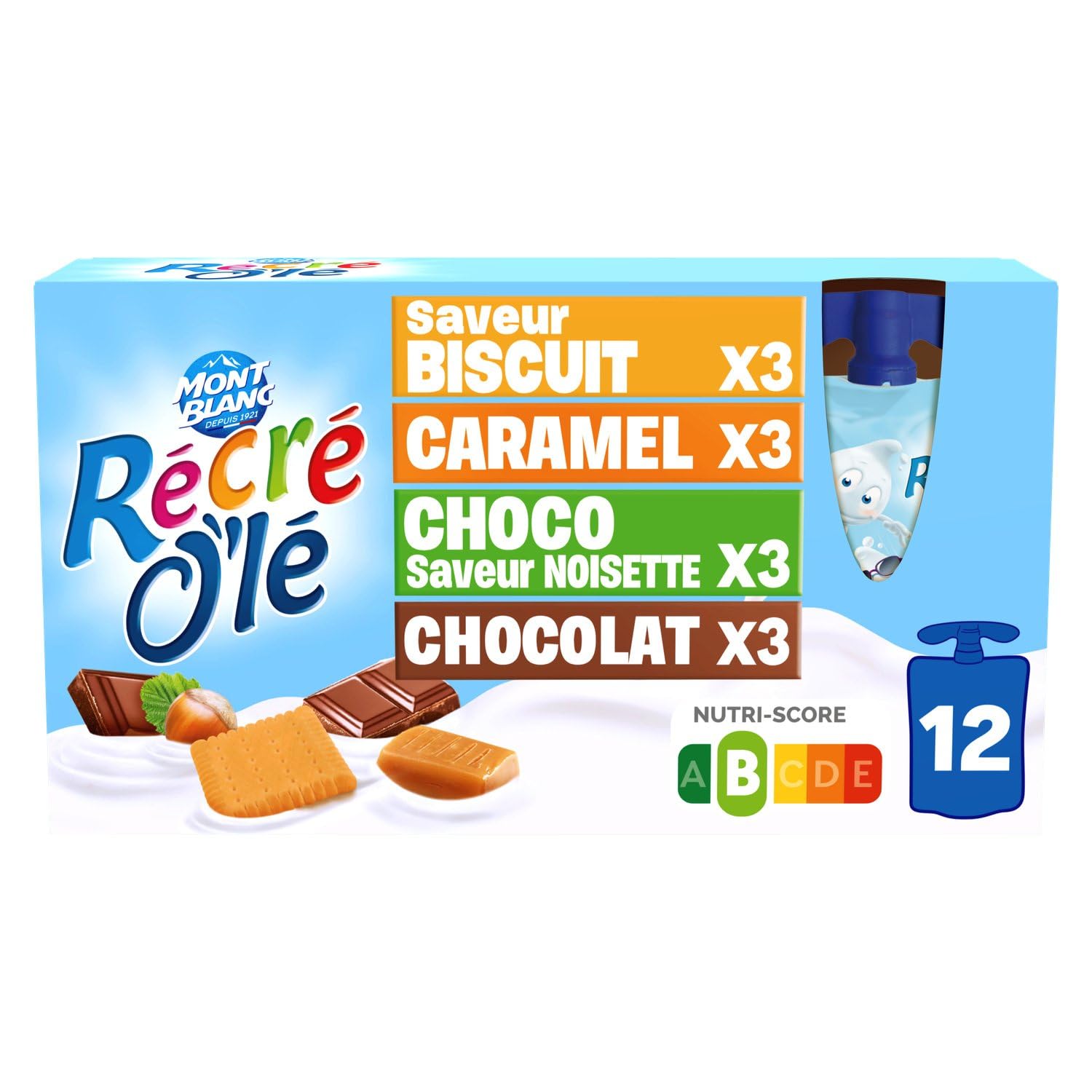 MONT BLANC - Goûter Laitier Récré O'lé au Lait Origine France - les 12 gourdes de 85 g - 1020g - Le Lot De 4