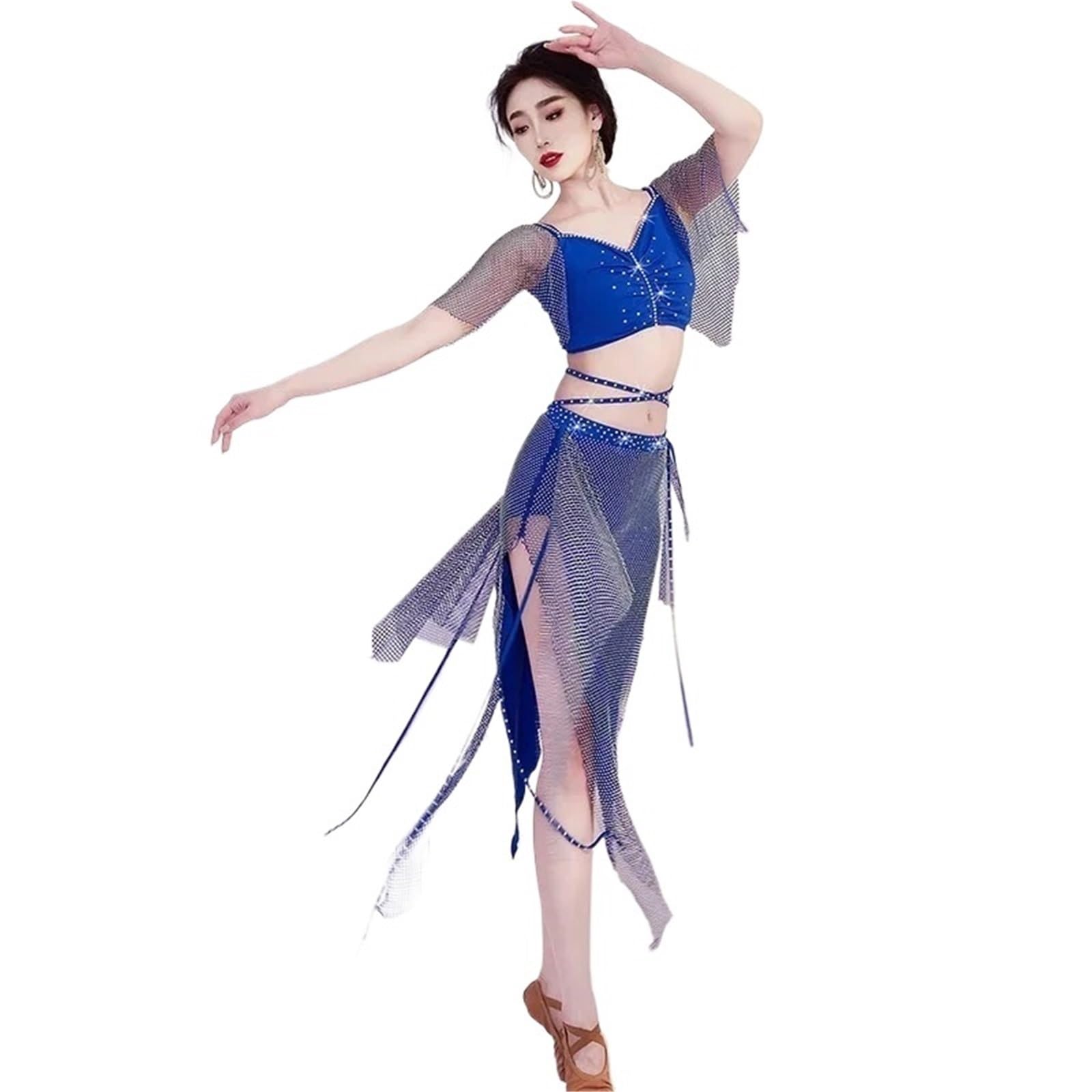 TRRYUIP Belly Dance Skirt Belly Dancing Dance Practice Women Costume Luxury(Light Blue,L)