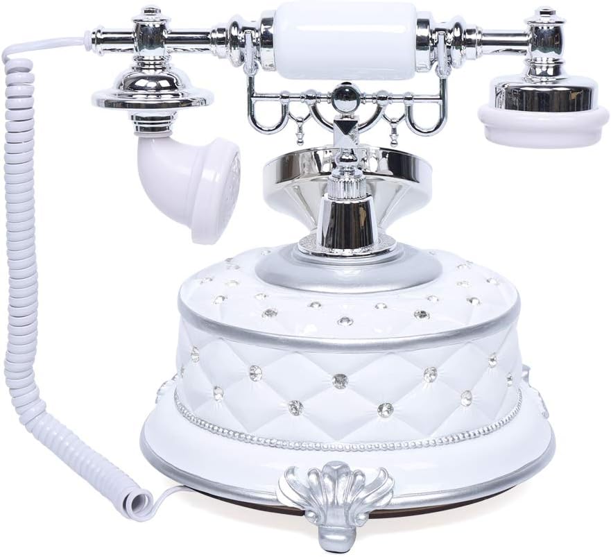 Retro Vintage Telephone FSK/DTMF Dual System Rotary Dial Antique Landline Phone with LCD Display for Home Office Star Hotel, Wonderful Gift (White)