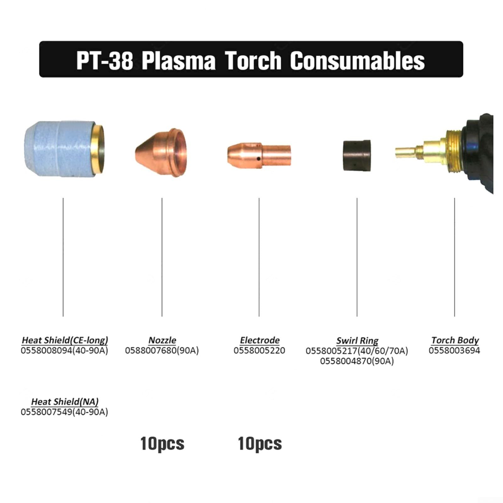 Paquete de 20 consumibles de plasma para linterna PT-38, incluye electrodo 0558005220 y boquilla 0558008417, piezas de repuesto de puntas de corte 60A
