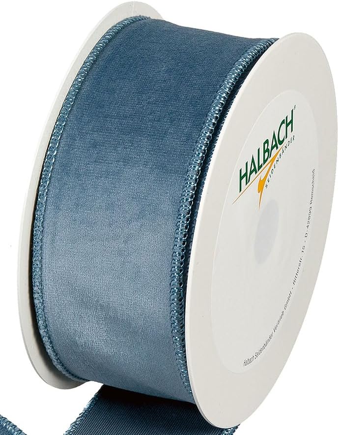 FloristryWarehouse Dusky Blue Christmas Velvet Fabric Ribbon 50mm (2") Wide on 8m/9yd roll Wired Edge