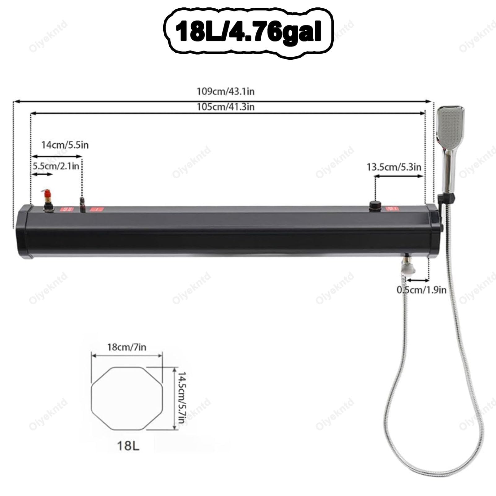 Réservoir d'eau pour camping, douche solaire sur toit avec tuyau d'arrosage et pommeau de douche, réservoir d'eau pour toit extérieur pour camions, véhicules tout-terrain, camping-cars,18L/4.76gal
