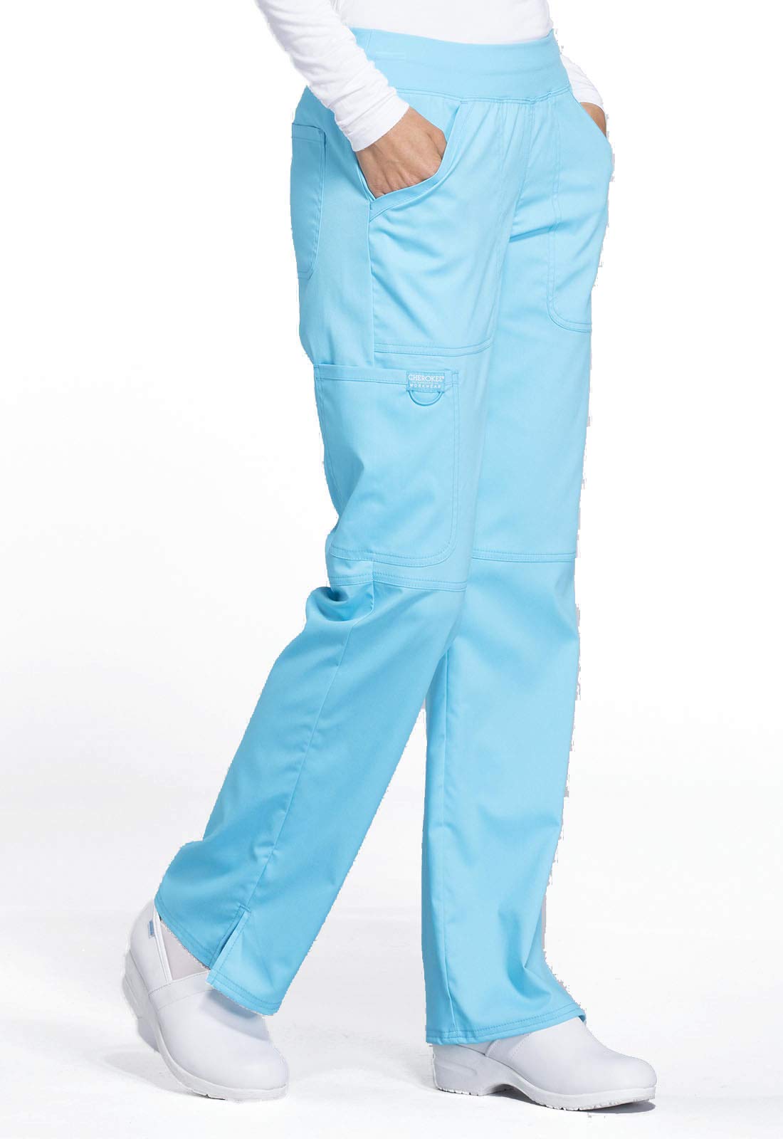 Cherokee Conjunto de uniforme médico para mujer, ajuste clásico moderno WW610 con pantalón de pierna recta de tiro medio, WW110, turquesa, talla M y pantalón alto L