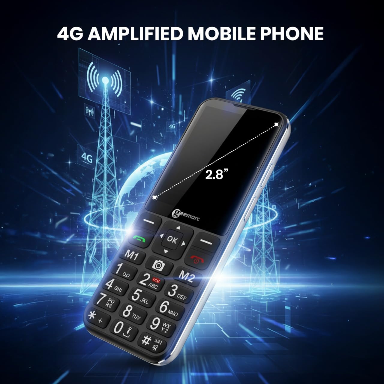 Geemarc CL8600-4G - Teléfono móvil para Personas Mayores con Teclas Grandes, función SOS y Botones de Memoria de un Solo Toque, Compatible con Bluetooth y audífonos, para Personas con discapacidad