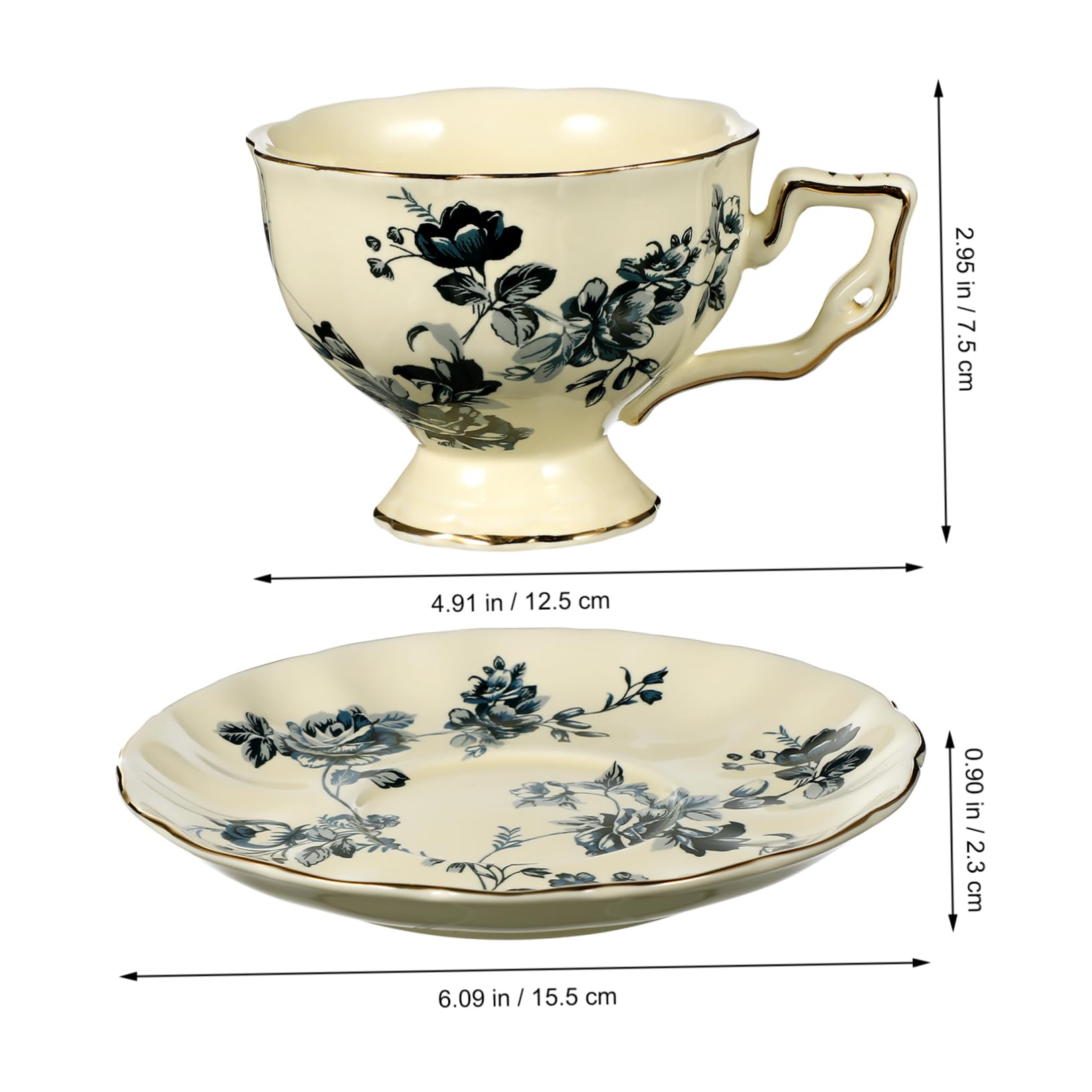 Set Tazza e Piattino da Caffè in Ceramica Blu, 1 Pezzo | Superficie Liscia e Bordo Morbido, Leggero per Uso Quotidiano e Bar, Facile da Pulire