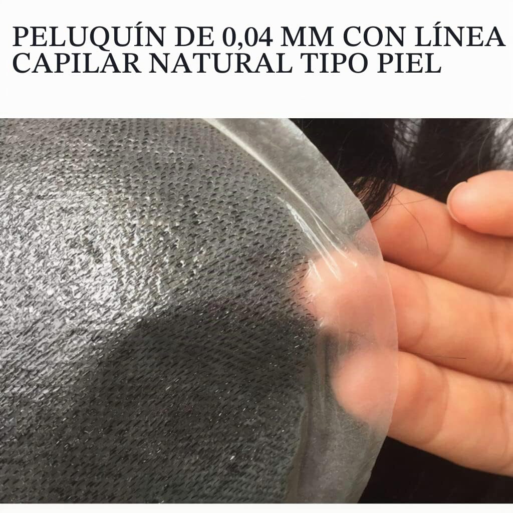 Protesis Capilar Hombre Ondulado Tupé Hombre Sistema de Cabello Sistema de Encaje de Pelo Humano 100% Europeo Para Hombres con 0.04mm PU V-loop(#2 marrón oscuro, 8x10")
