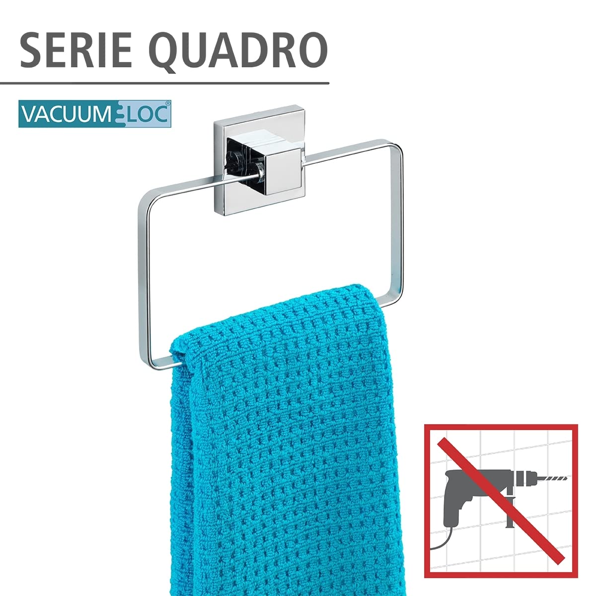 WENKO Vacuum-Loc® Anneau Porte-Serviettes en Acier INOX Quadro Porte-Serviettes Brillant