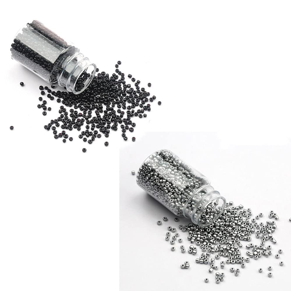 AN Sunshine Seed Beads Glass Poth Beads for DIY Projects Jewellery Making, Beading, Arts Craft & Embroidery (Size:11/0-2.0 Mm) Color : Black Silver