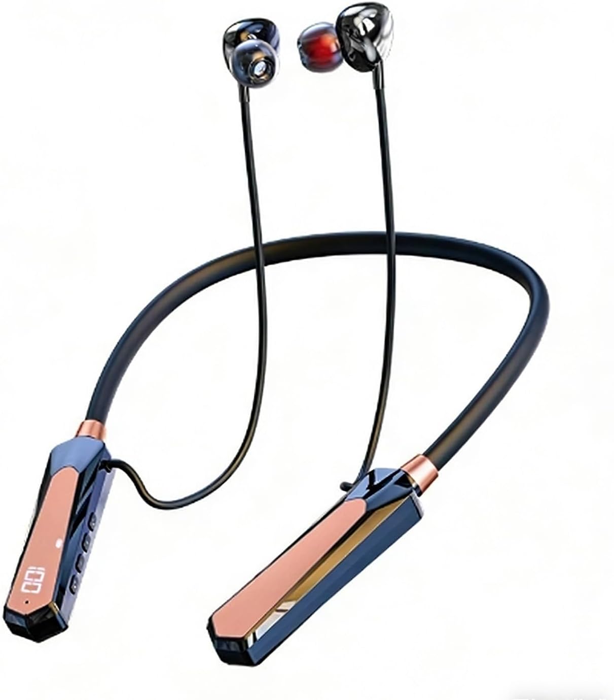 Fitness Pedometer Neckband Bluetooth Headphones, Bluetooth TF Card Dual Mode LED Display, Graphene HiFi Stereo 5 EQ Effects Wireless Earbuds for Running Gym Walking Travel Golden