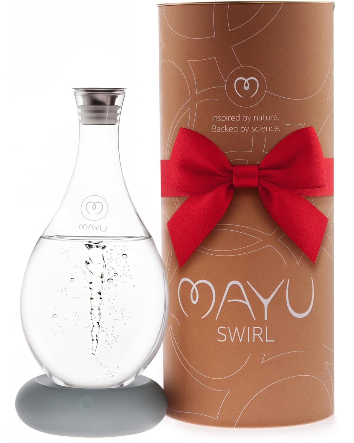 MAYU Swirl Structured Water Carafe - Innovative Vortex Technology Handblown Pitcher. Post Reverse Osmosis Filter Aerating Water Dispenser Stand 1.5 Liter| 51 Oz Dining Glass Jug Design (Dolomite Base)