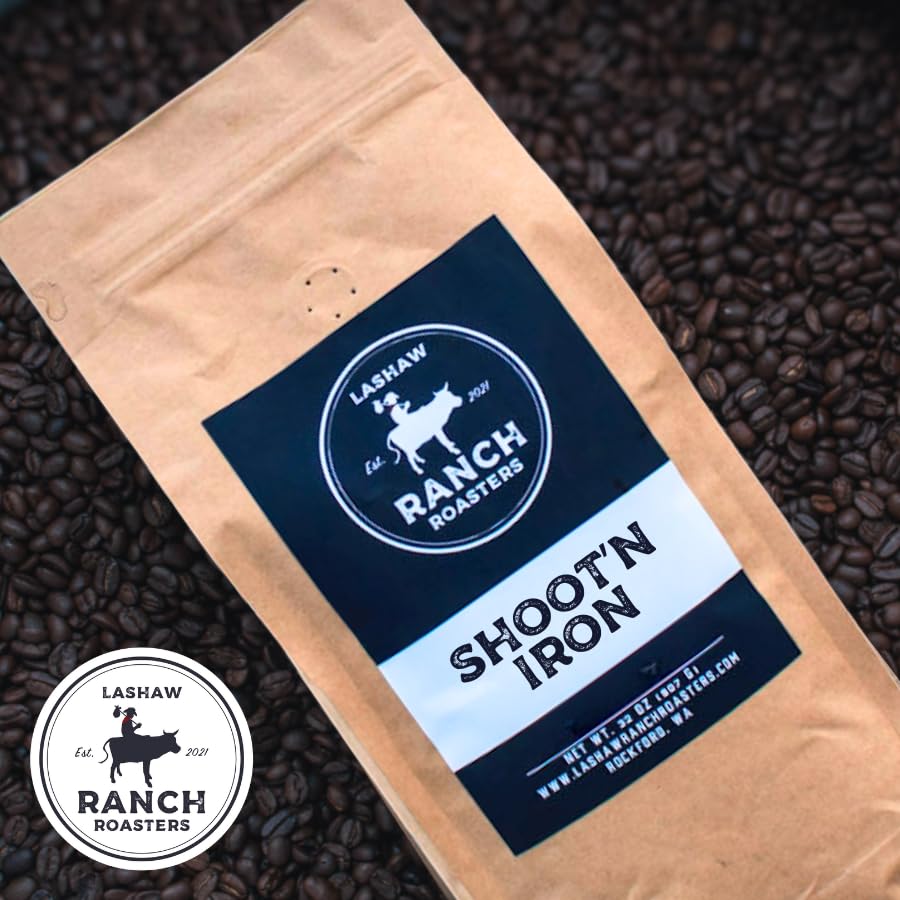 LaShaw Ranch Roasters - Shoot'n Iron Dark Roast Whole Bean Coffee, Premium Quality, Non-GMO, 100% Arabica, Rich Bodied, 32oz Bag (Pack of 1)