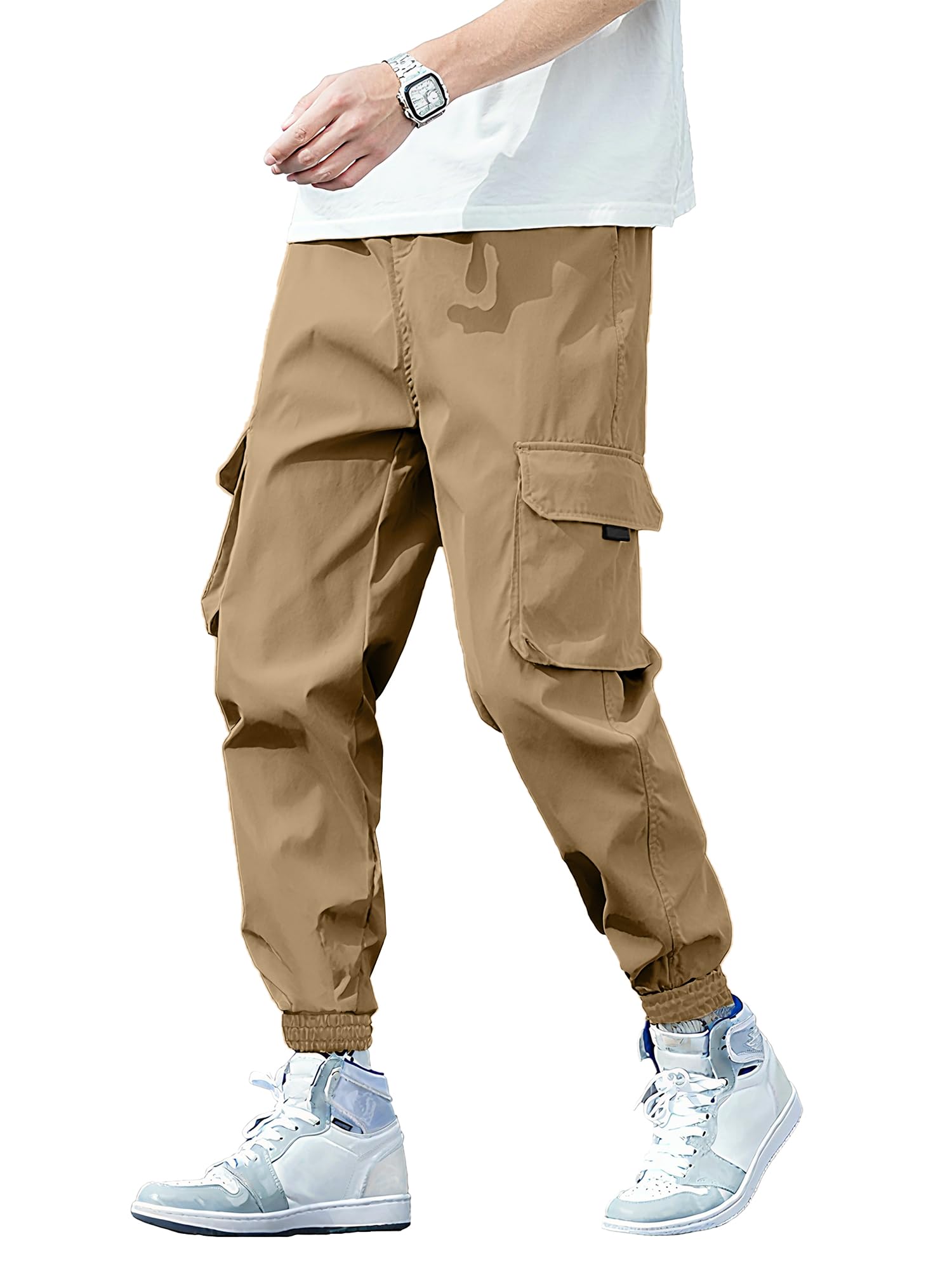 HOTake Men's Stretch Cotton Cargo Pants Elastic Waist Cargo Joggers Khaki XX-Large