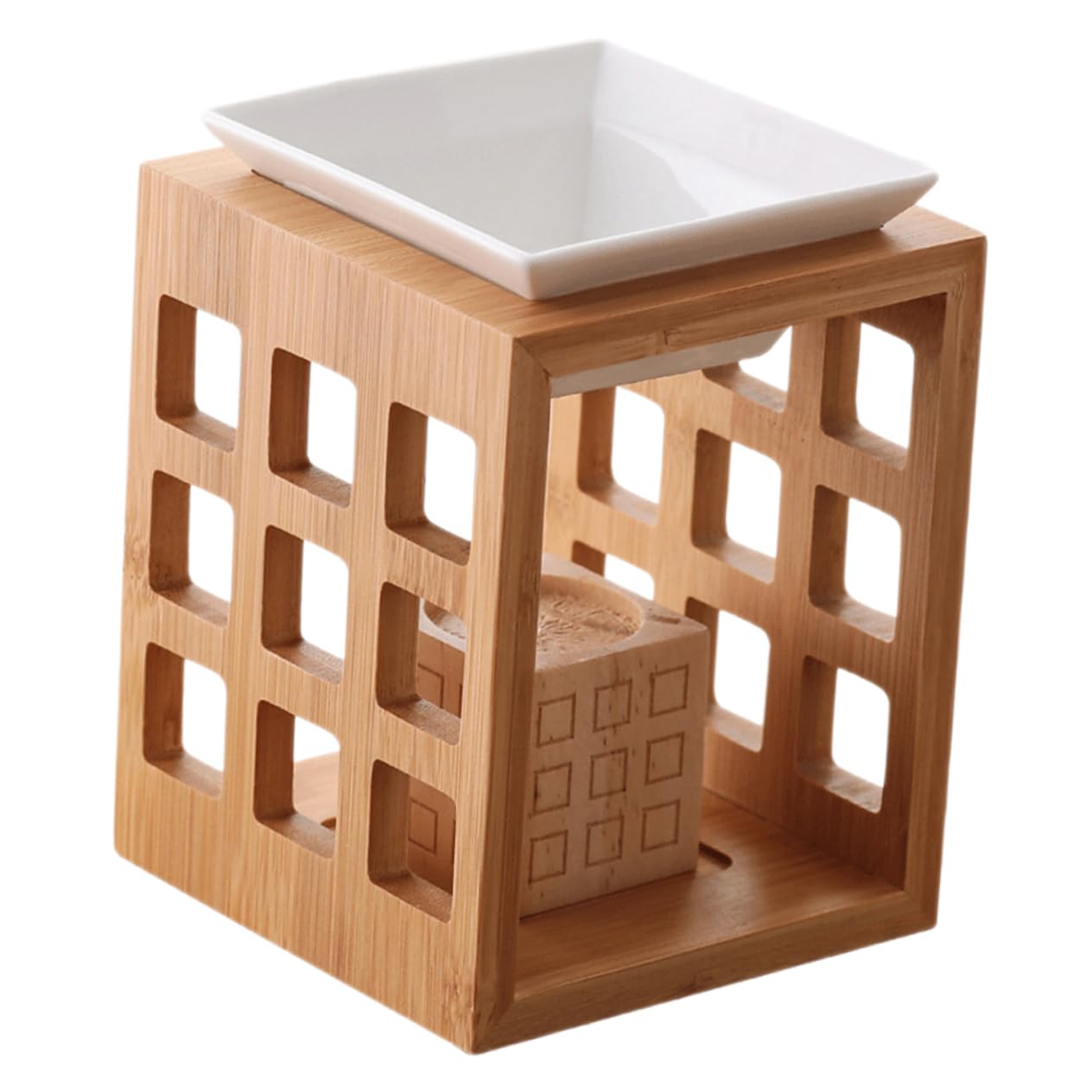 Gatuida Quemador Diseño Elegante de Cerámica y Madera de Aceites Esenciales de 150ml para Aromaterapia para Velas Tealight en Sala de Yoga o Hotel