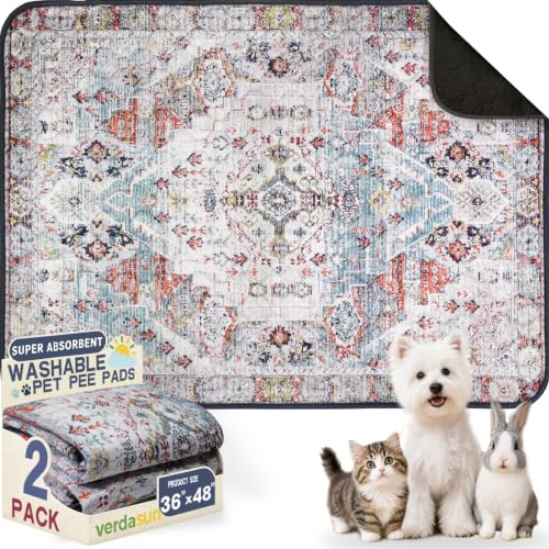 Image of Washable Pee Pads for Dogs, Reusable Puppy Potty Training Pads, Ultra-Absorbent Thick Waterproof Leak-Proof Non-Slip Pads & Mat for Crate, Playpen, Floor, Whelping & Housebreaking , 2 Pack 36 inchx48 inch