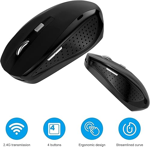 Miniatura 5 de Guiheng Mouse inalámbrico, mouse inalámbrico de 2.4 GHz, 1200 DPI, 6 botones con nano receptor para laptop, PC, Chromebook, computadora, portátil,