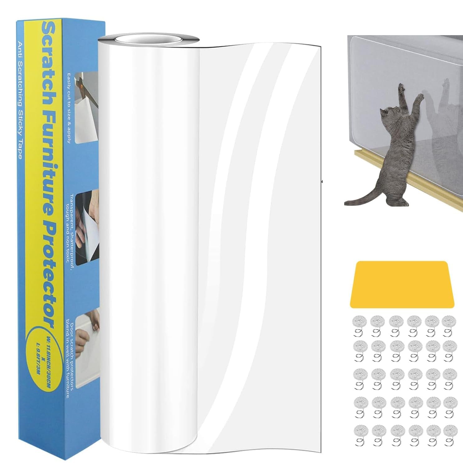 Protezione Graffi Gatto, 30X300CM Protezione antigraffio per gatt, Divano Gatti Graffi Protezioni per Mobili per Divani, PVC Anti-Graffio Protector, Protezione per Divano Porta e mobilia