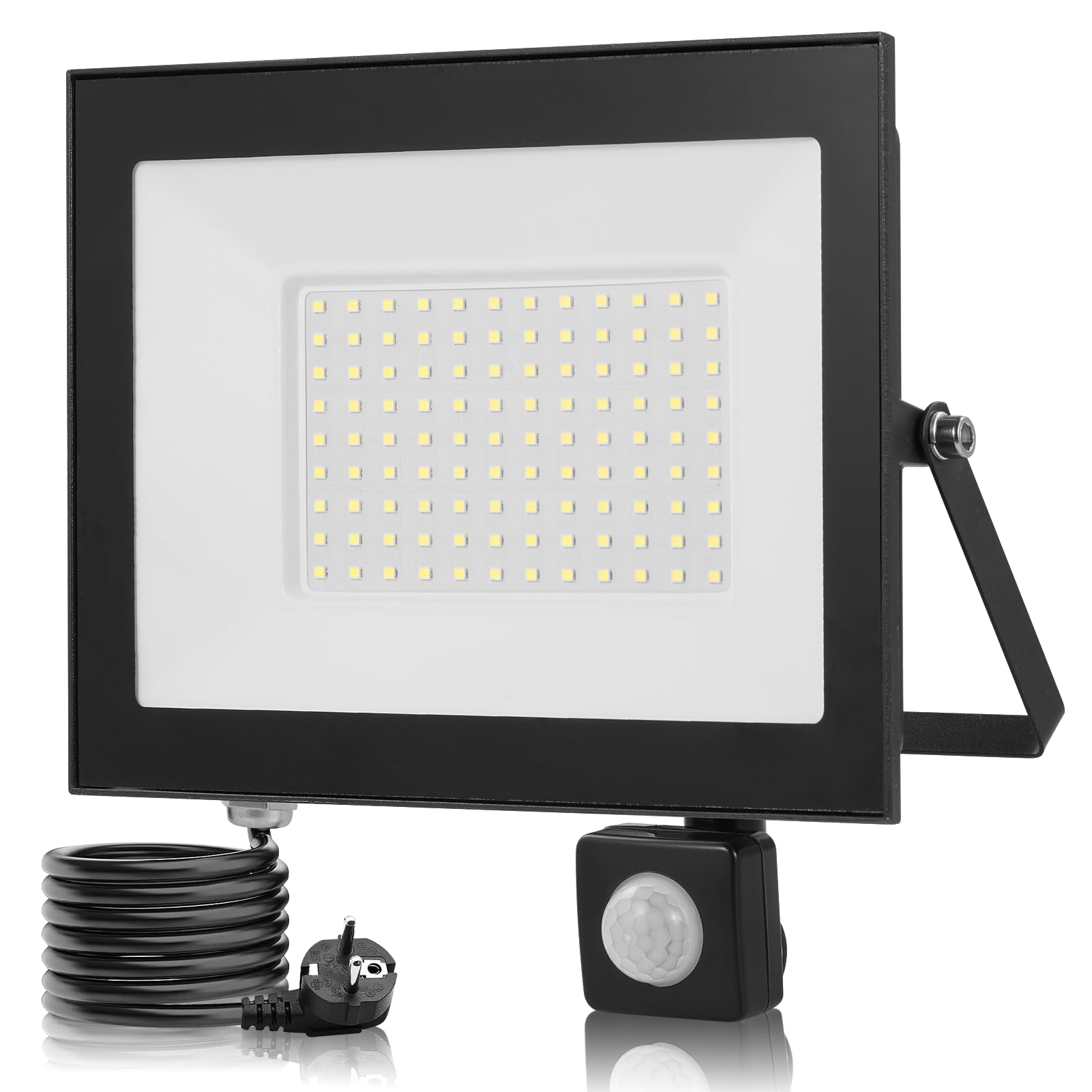 LED Strahler Mit Bewegungsmelder Außen – 100 W, 10000 Lumen, 6500 K, IP66 Wasserdicht, Mit Fernbedienung & Timer, Einstellbare Helligkeit, 2er Set, Für Hof, Garage & Terrasse