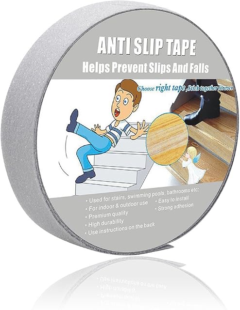 Yorwe Anti Slip Tape Clear/Biased White, Safety Track Tape Skid Tape Roll High Traction Strong Grip Abrasive Residue Free Adhesive (25MM Width x 5M Long, Clear/Biased White)