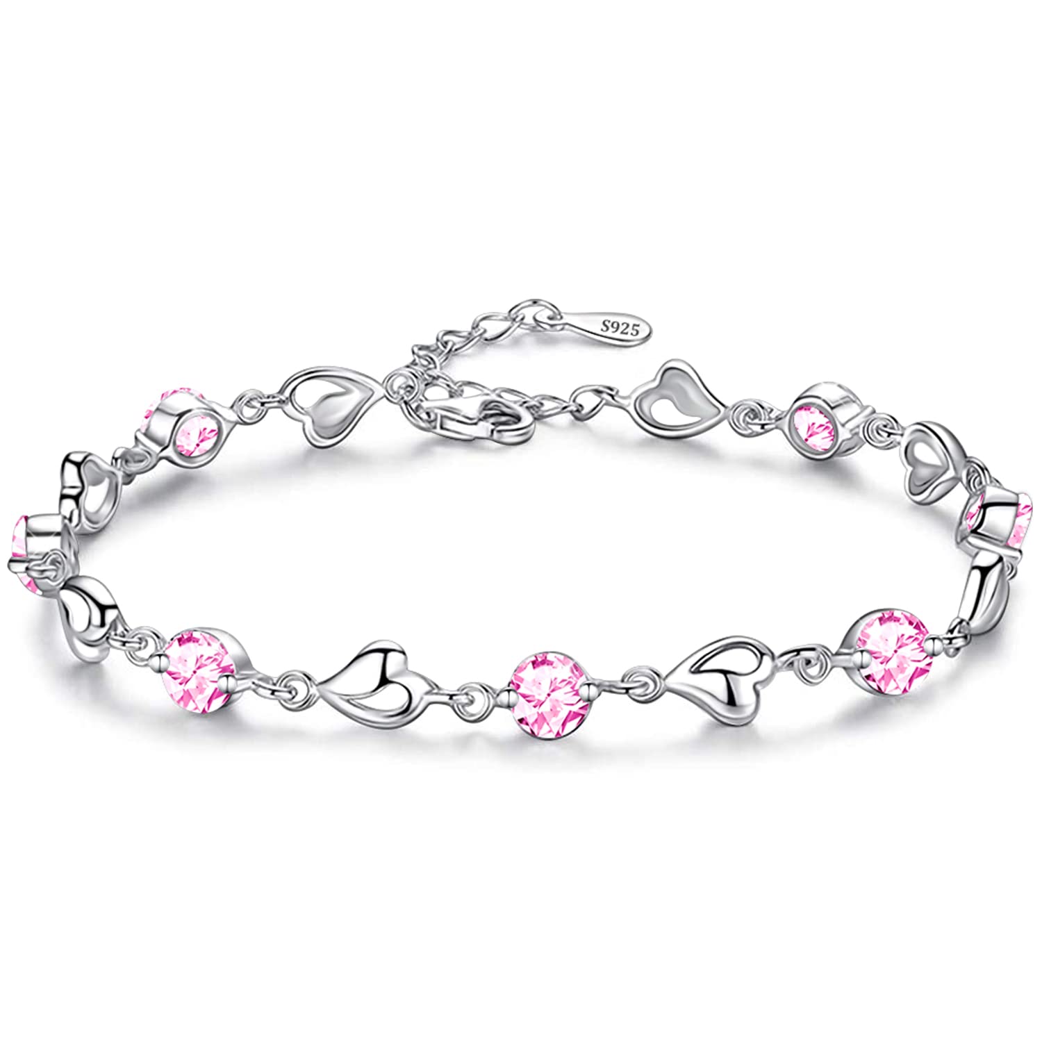 Armband Damen Herz Armband Silber 925,Zirkonia Armband Silber Kristall Armband Verstellbar Schmuck Damen Geschenk für Weihnachten Valentinstag für Sie Damen Frauen