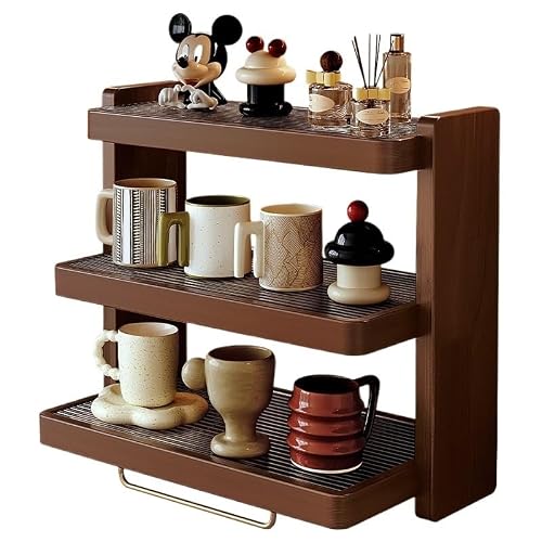 CVdrtyED Mug Shelf Organiser Multi-Layer Solid Wood Cup Rack Countertop Coffee Storage Storage