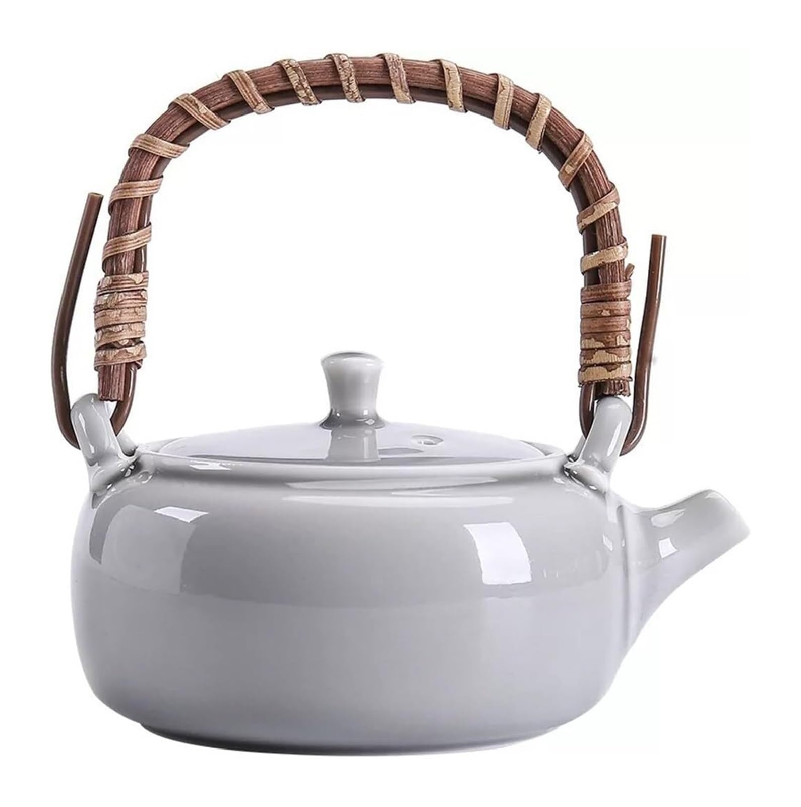 EBZFASO Ceramic Tea Pot Teapot, Ceramic Teapot Ice Gray Glaze Japanese Handmade Rattan Handle