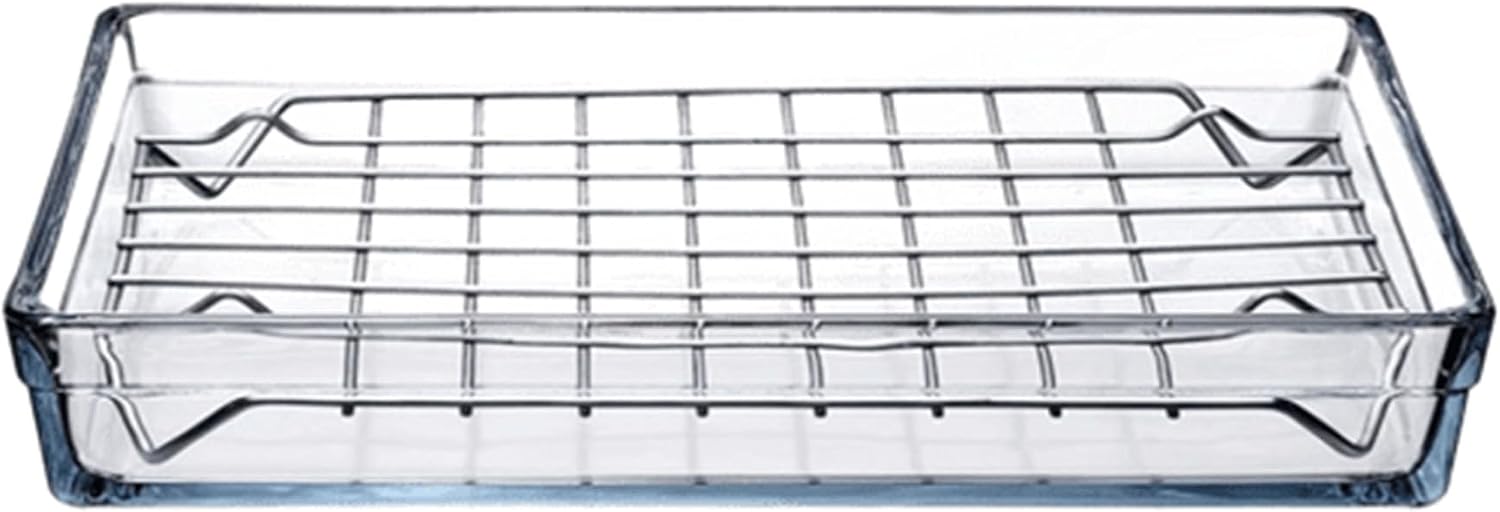 Rectangular Glass Casserole Dish with Stainless Steel Rack – 14.5 Inch Heat-Resistant Baking & Roasting Pan for Oven Cooking, Elevated Grill Design for Healthier Cooking