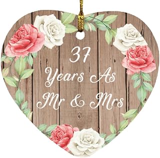 Christmas Tree Decoration, 37th Anniversary 37 Years As Mr & Mrs, Heart Ornament B, Gifts for Birthday Valentines Mom Mothers Fathers Day Party, to Men Women Him Her Friend Mom Dad
