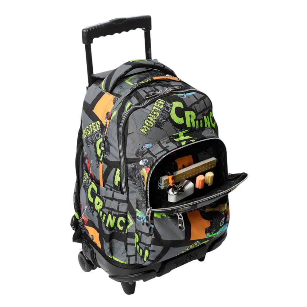 TOTTO - Mochila Escolar con Ruedas, Modelo Renglones, Capacidad 26,21 Litros, Bolsillo para PC 14", Bolsillo para Botella, Correas en S para Mayor Comodidad, Resistente