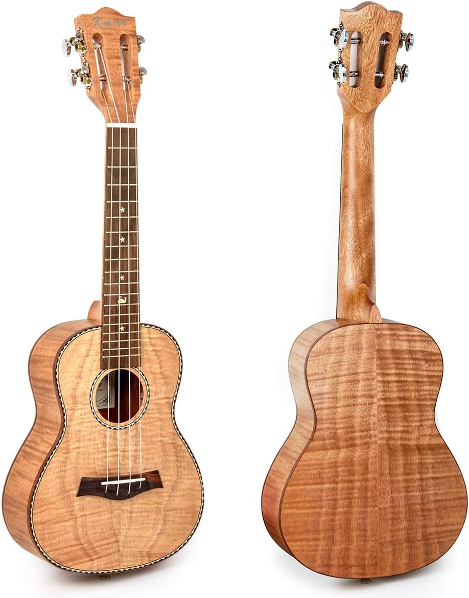 Kmise 23 Inch Concert Ukulele, Classical Headstock Hard Lightweight Okoume Ukelele, Tiger Flame Ukulele for Adult Beginners, Kids with Uke Gig Bag, Tuner, Strap, Replacement Strings, Capo Picks, etc