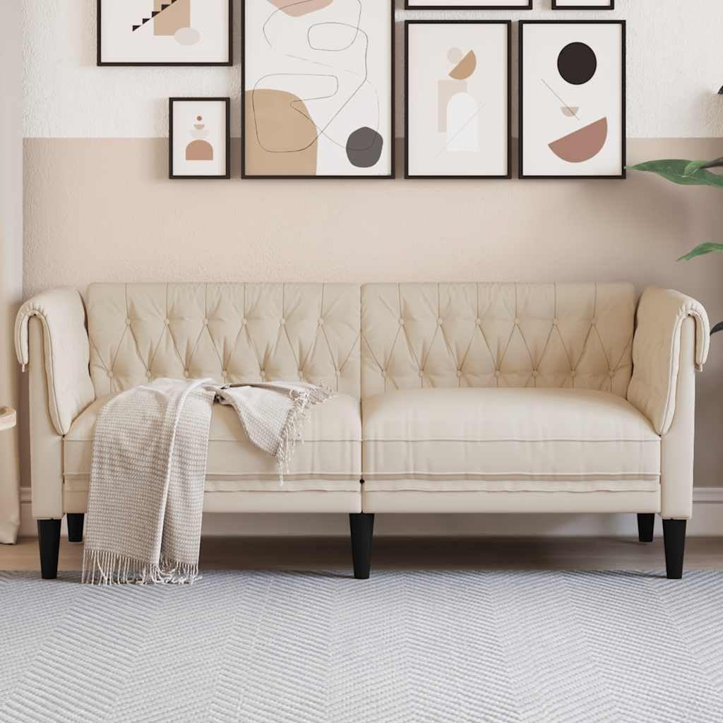 Chesterfield 2-osobowa sofa lniana ze stabilną drewnianą ramą i wygodną tapicerką do salonu, pokoju gościnnego lub salonu, idealna do relaksu, czytania lub oglądania telewizji