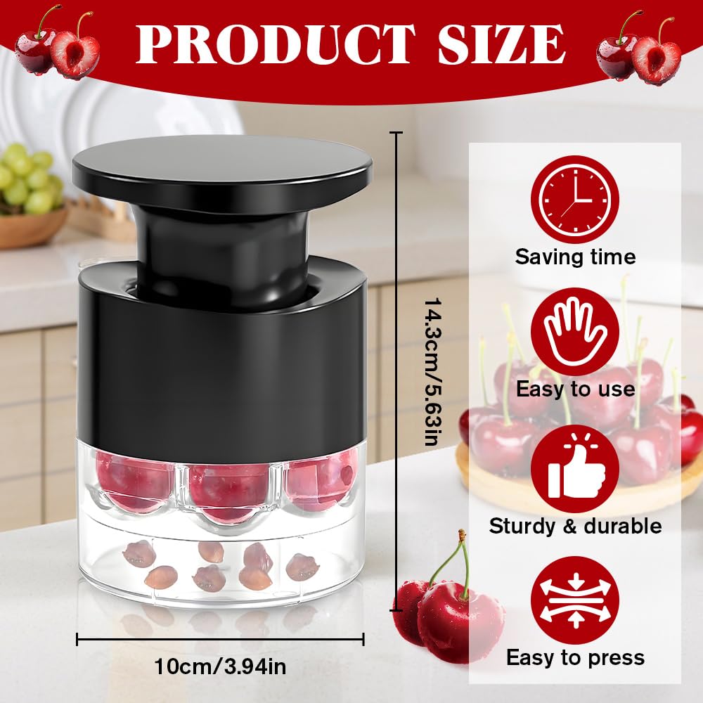 Deshuesador de Cerezas, Multifuncional para Cocina, 7 Agujeros Extractor de Huesos de Cereza, para Frutas como Uvas de Mermelada y Dátiles Rojos, Apto para Lavavajillas con Recogedor de Núcleo