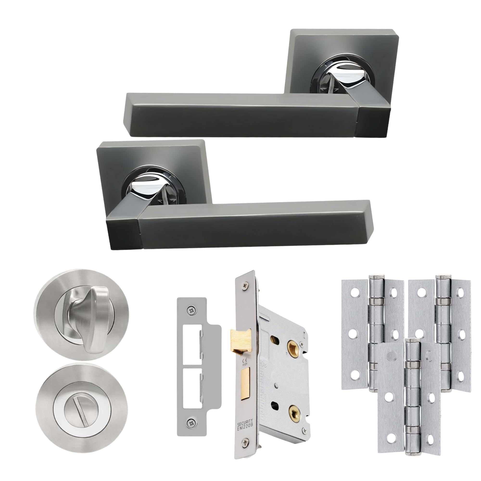 Uap Chrome Quad Internal Door Handles Bathroom Pack With Lock Hinges Escutcheon Polished/Matt 75Mm