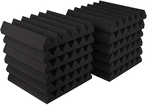 Miniatura 8 de Paneles de espuma acústica ignífugos, paneles absorbentes de sonido, cuñas de espuma de estudio para paredes, 2 x 12 x 12 pulgadas, paquete de 12